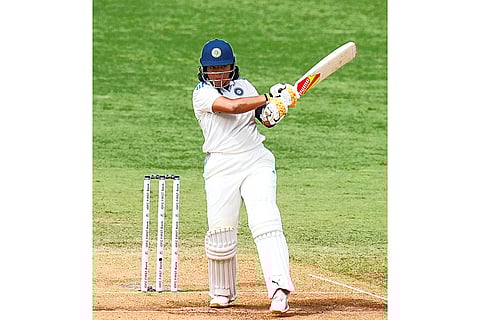 Richa Ghosh plays a shot against South Africa